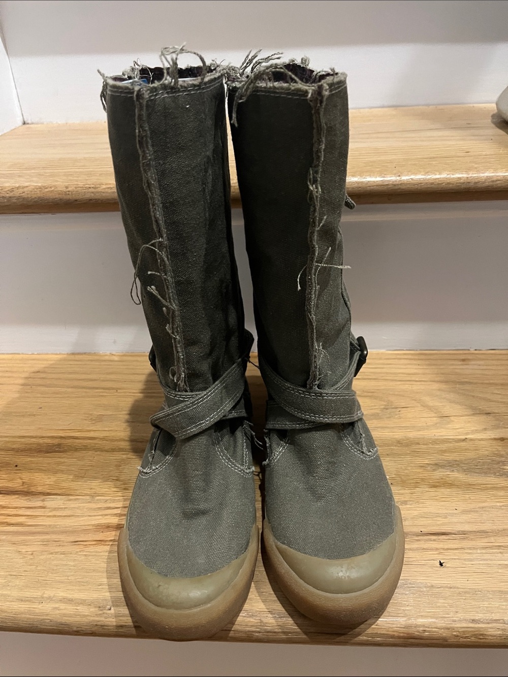 Report Olive Canvas Mid-Calf Booties with Buckle Strap